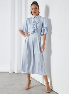 Sivvi x D'Atelier Ruffled Satin Dress Blue  - Image 3