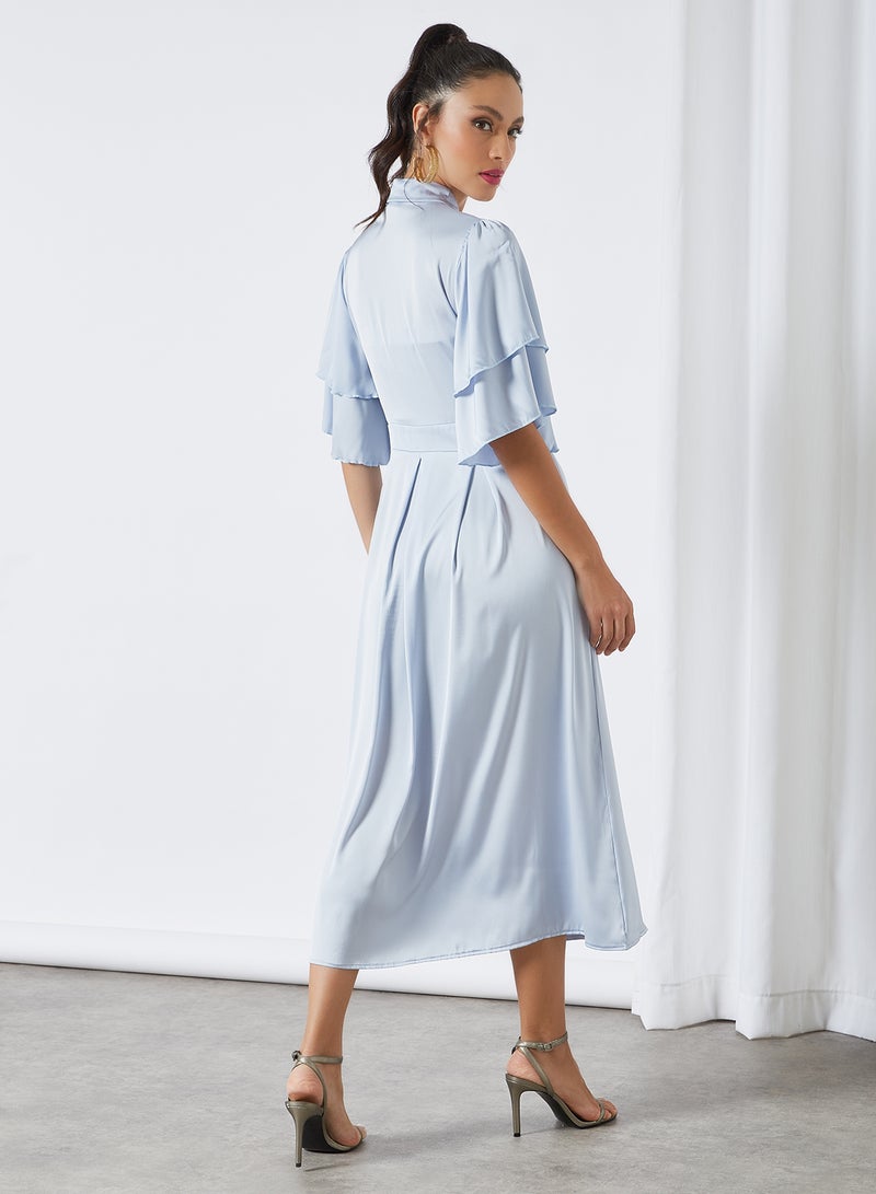 Sivvi x D'Atelier Ruffled Satin Dress Blue  - Image 4