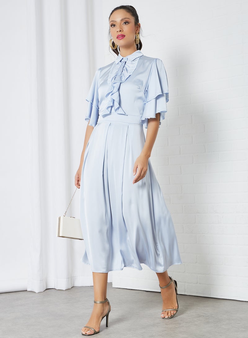 Sivvi x D'Atelier Ruffled Satin Dress Blue  - Image 1