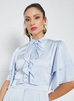 Sivvi x D'Atelier Ruffled Satin Dress Blue  - Image 2