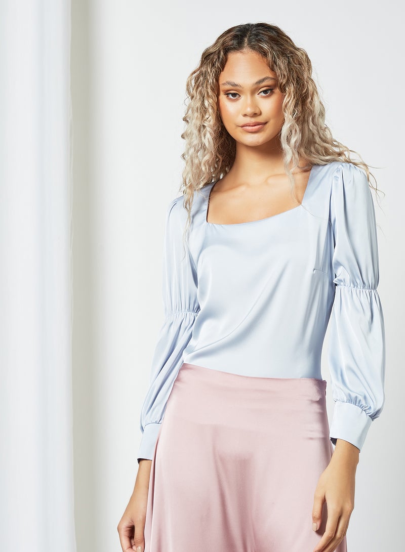 Sivvi x GenM Satin Balloon Sleeve Blouse Blue - Image 1