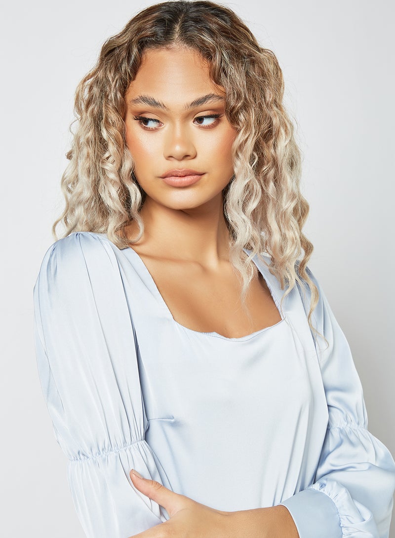 Sivvi x GenM Satin Balloon Sleeve Blouse Blue - Image 4