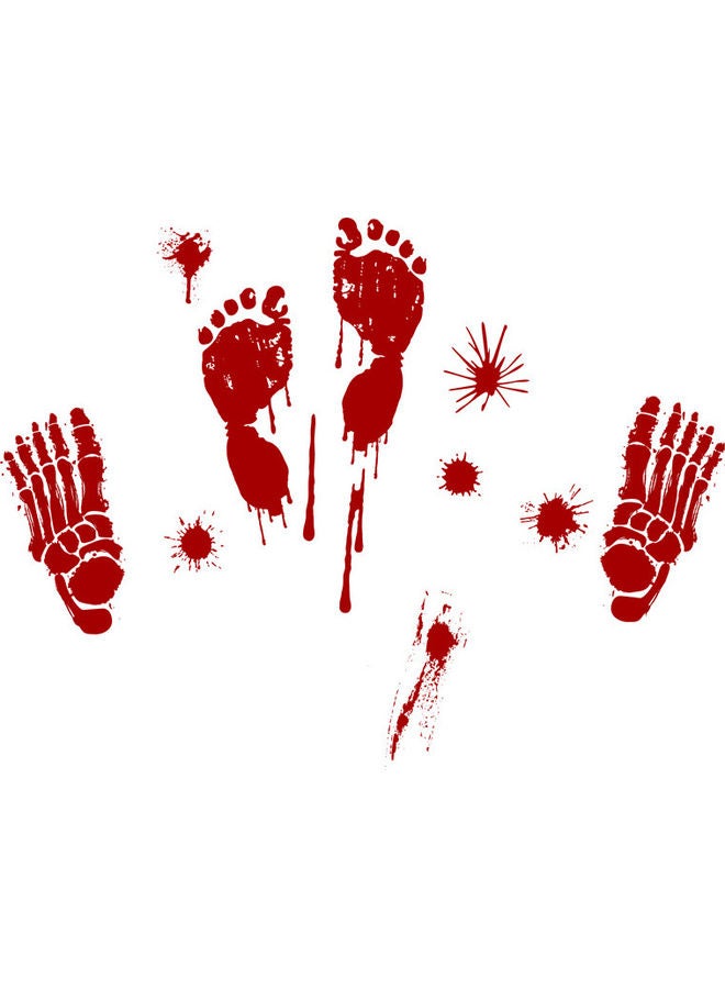 2-Piece Scary Blood Foot Print Window Sticker Decoration Red 