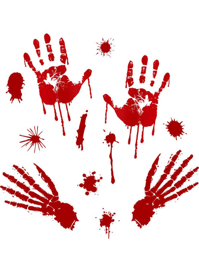 2-Piece Scary Blood Hand Print Window Sticker Decoration Red 