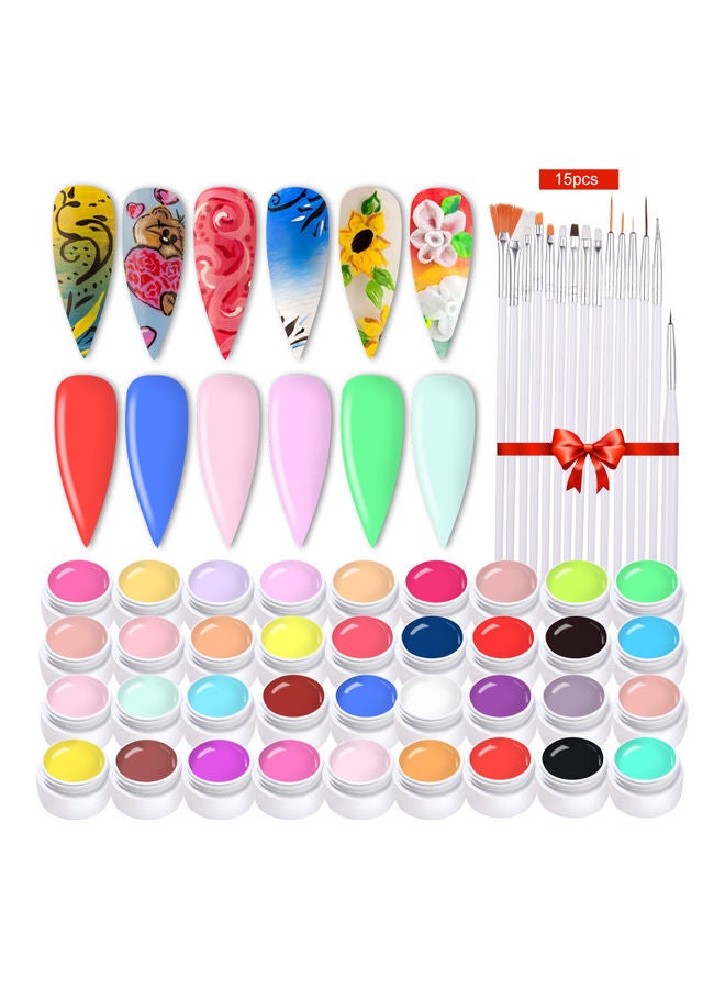 ANSELF 36 Color Nail Polish Nail Art Pigment Set UV Gel Builder Polish Solid Glue Extension Gel With 15 Nail Brushes Multicolour