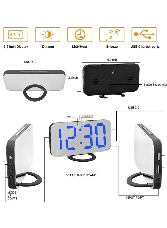 Digital Alarm Clock With LED Display Black/Blue 6.2 x 0.55 x 3.1cm - v1625980649/N49017161A_4