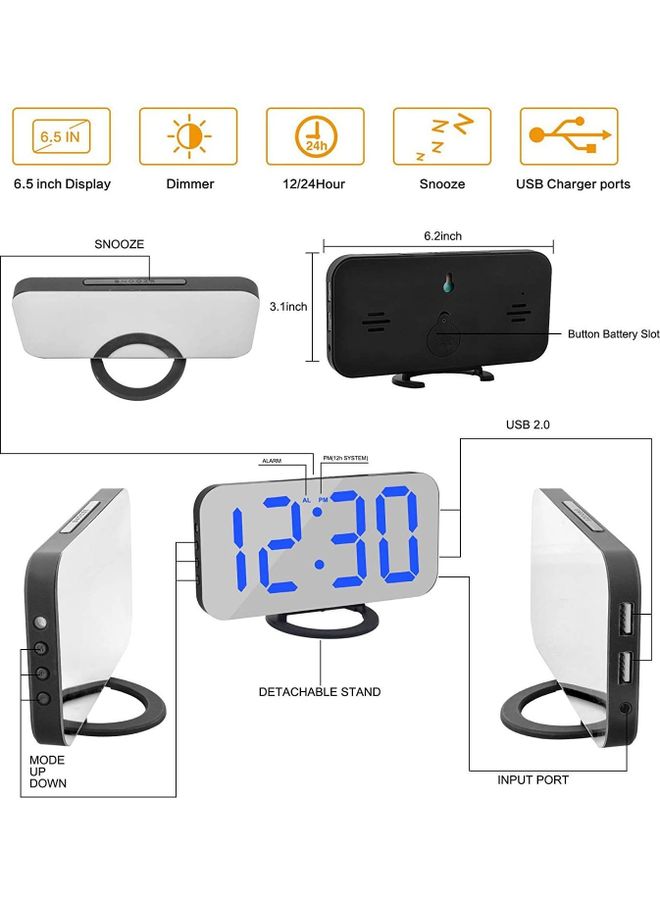 زيلام ساعة منبه رقمية بشاشة LED أسود/أزرق 6.2 x 0.55 x 3.1سم  - Image 4