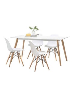 5-Piece Rectangle Table With Chairs White 80x75x46cm