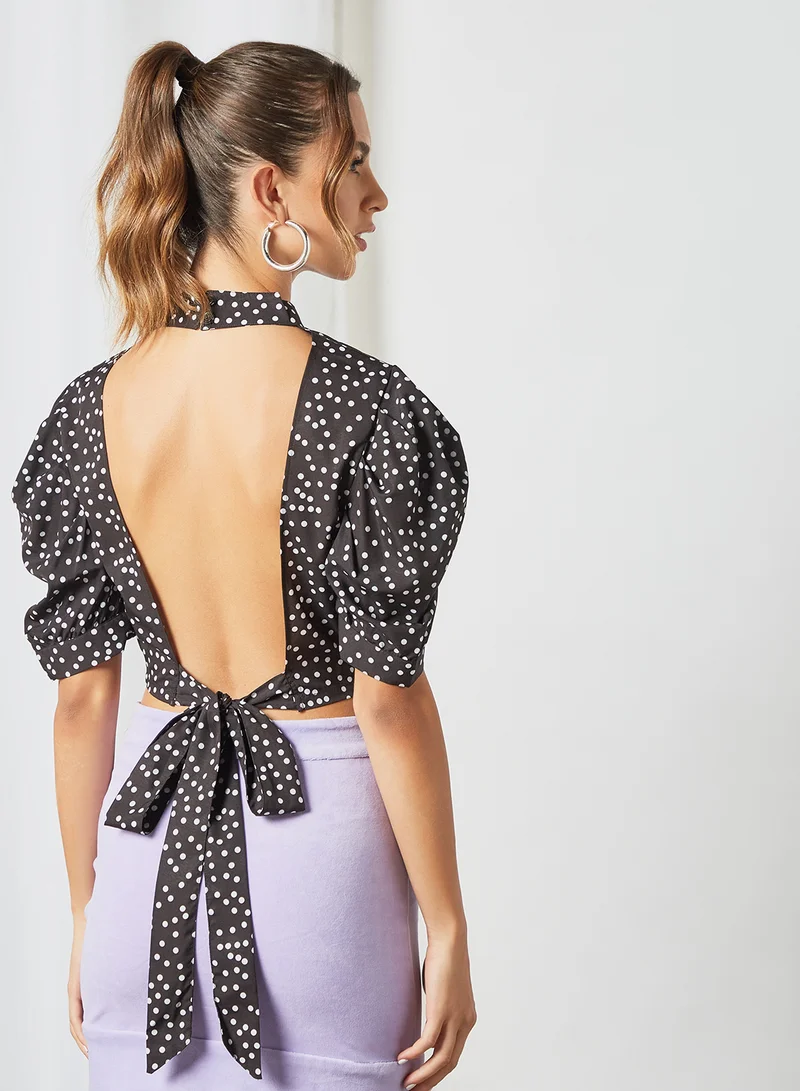 Sivvi x GenM Polka Dot Puff Sleeve Crop Top