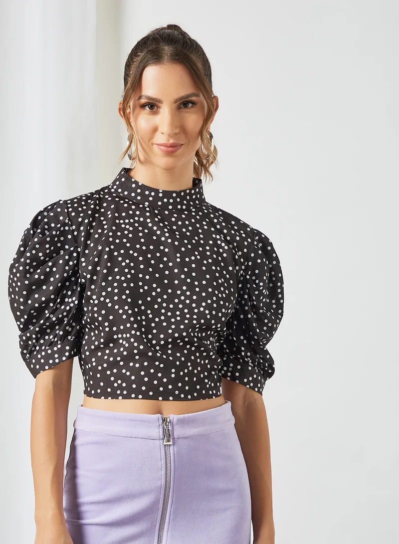 Sivvi x GenM Polka Dot Puff Sleeve Crop Top