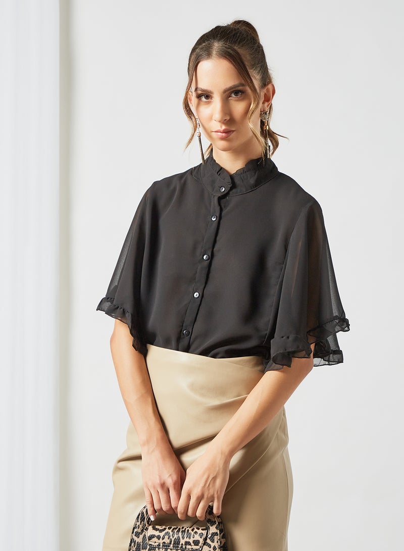 Sheer Flare Sleeve Blouse Black - v1625981727/N44143367V_1