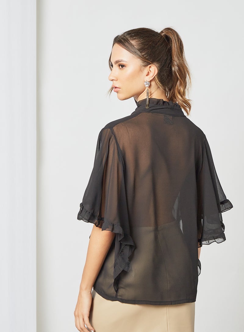 Sheer Flare Sleeve Blouse Black - v1625981727/N44143367V_2