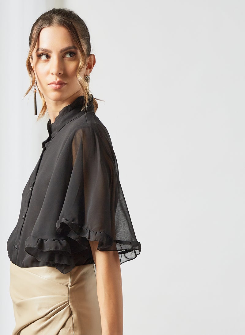 Sheer Flare Sleeve Blouse Black - v1625981727/N44143367V_4