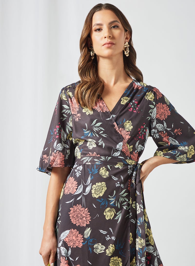 Floral Print Wrap Dress Multicolour - v1625981728/N44143387V_4