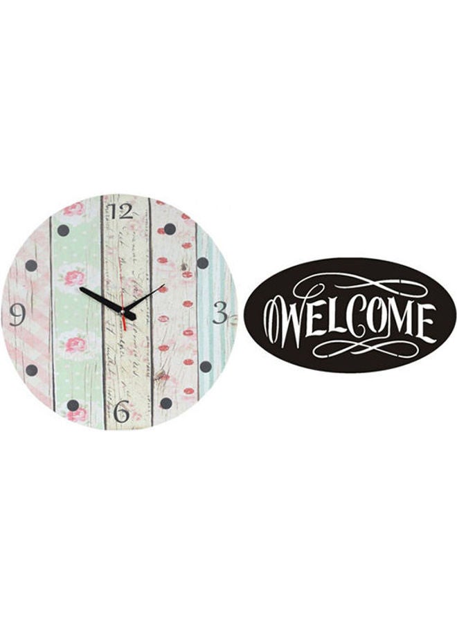 سولو "لوحة فنية من الخشب بتصميم ساعة حائط دائرية بعقارب مطبوع عليها كلمة "Welcome" طراز A231" متعدد الألوان 40سم 