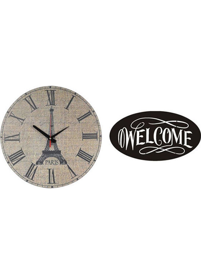 سولو لوحة فنية من الخشب بتصميم ساعة حائط دائرية بعقارب مع كلمة Welcome طراز A261 متعدد الألوان 40سم