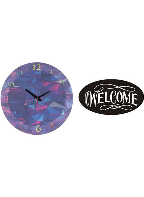 A1681 Wooden Round Analog Wall Clock With Welcome Wooden Tableau Multicolour 40cm