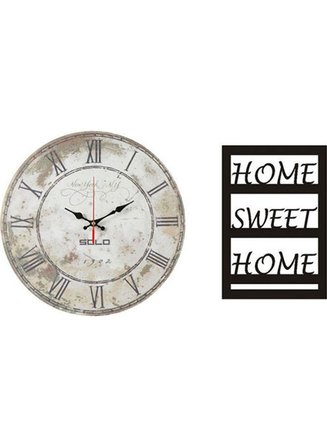 سولو B583 ساعة حائط خشبية بعقارب دائرية مع لوحة خشبية تحمل عبارة "Home Sweet Home" متعدد الألوان 40سم 