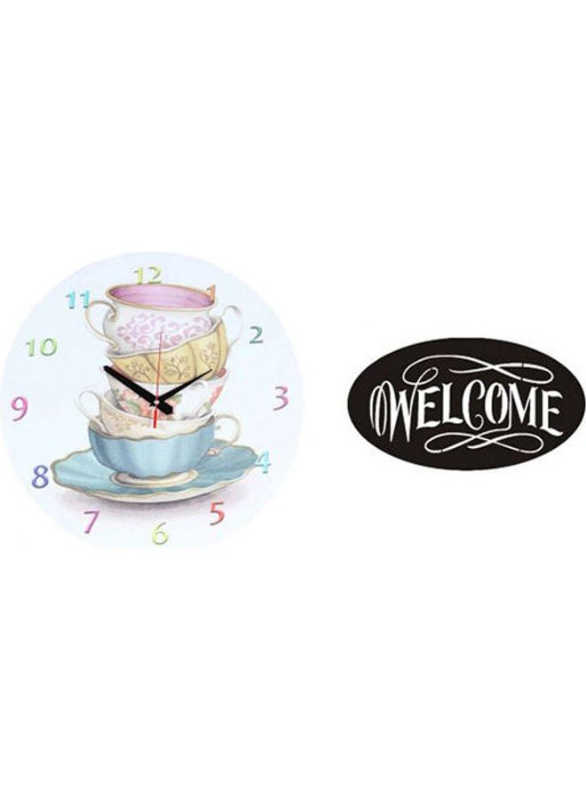 سولو لوحة فنية من الخشب بتصميم ساعة حائط دائرية بعقارب مع كلمة Welcome طراز A291 متعدد الألوان 