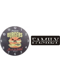 B6017 Wooden Round Analog Wall Clock With Family Wooden Tableau Multicolour 40cm