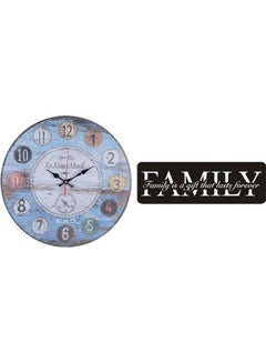 B6297 Wooden Round Analog Wall Clock With Family Wooden Tableau Multicolour 40cm