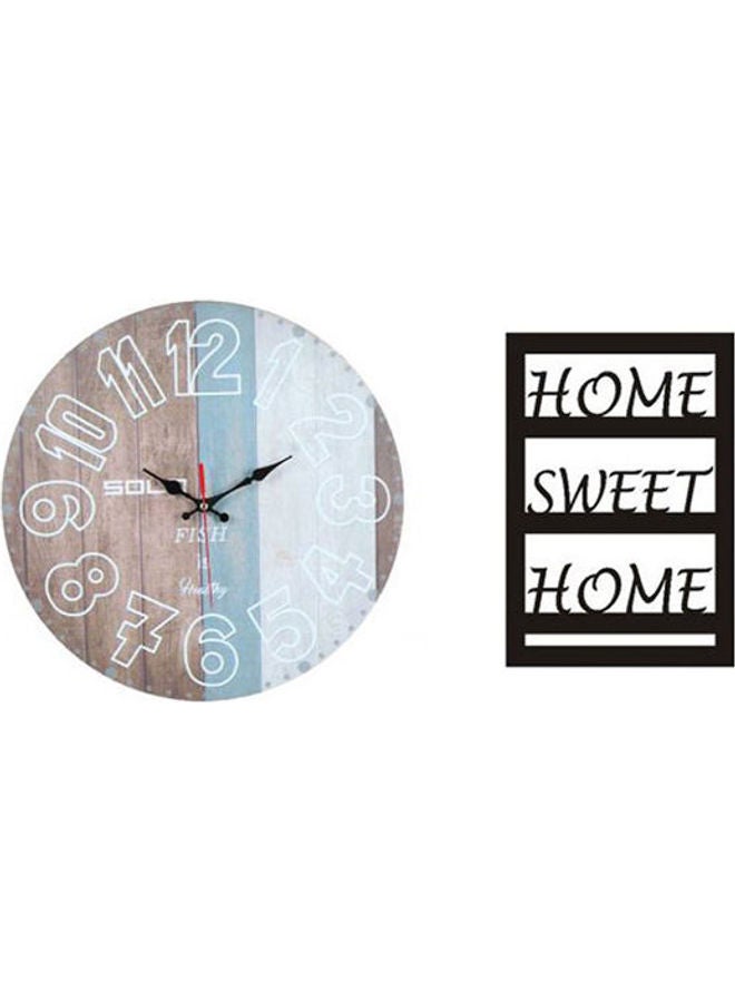 سولو B873 ساعة حائط خشبية بعقارب دائرية مع لوحة خشبية تحمل عبارة "Home Sweet Home" متعدد الألوان 40سم 