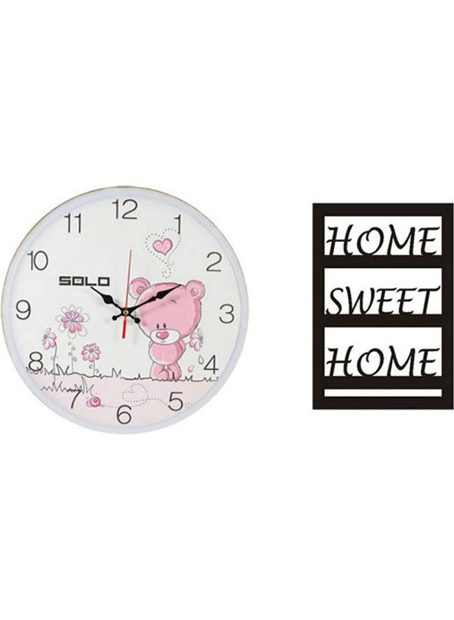 سولو B903 ساعة حائط خشبية بعقارب دائرية مع لوحة خشبية تحمل عبارة "Home Sweet Home" متعدد الألوان 40سم