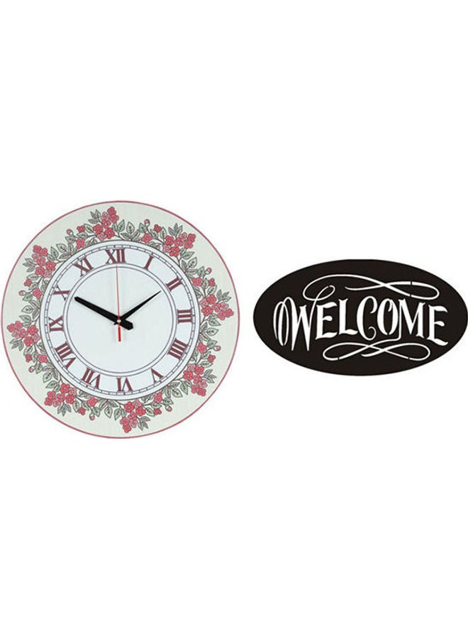 Solo A551 Wooden Round Analog Wall Clock With Welcome Wooden Tableau Multicolour 40cm