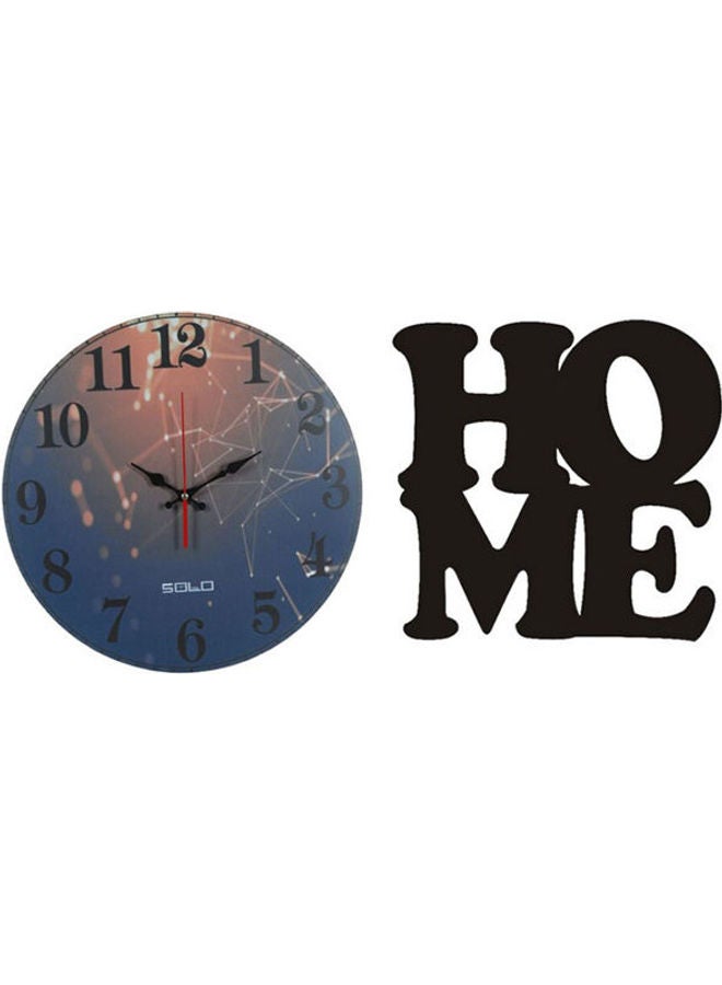 سولو ساعة حائط خشبية دائرية بعقارب مع لوحة فنية من الخشب بتصميم كلمة Home طراز B90011 متعدد الألوان 40سم