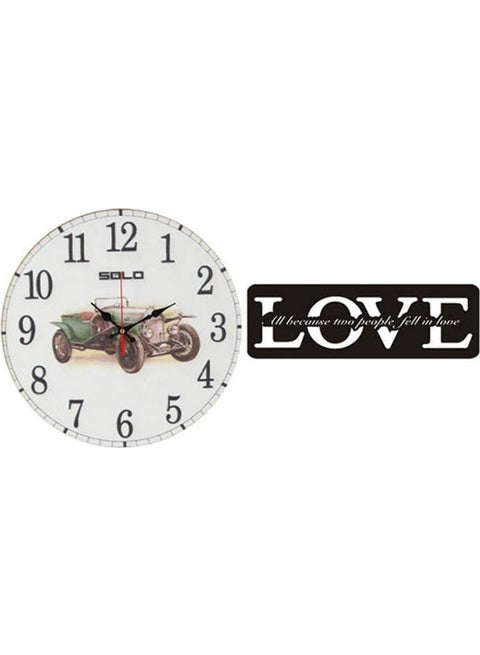 B1724 Wooden Round Analog Wall Clock With Love Wooden Tableau Multicolour 40cm