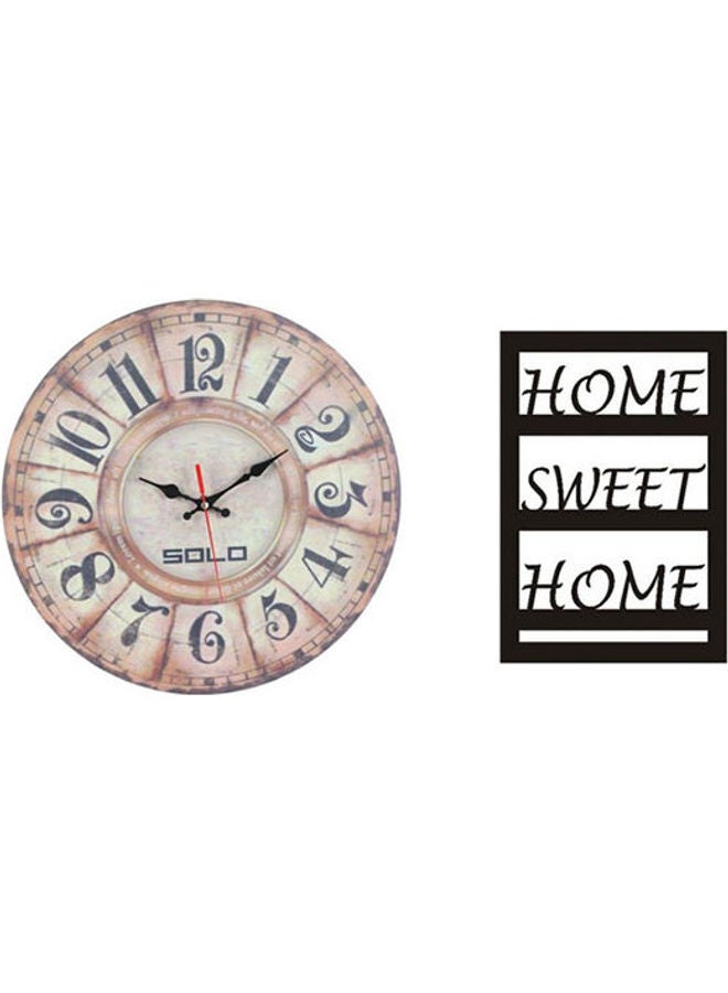 Solo B713 Wooden Round Analog Wall Clock With Home Sweet Home Wooden Tableau Multicolour 40cm