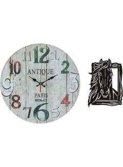 Solo B7408 Wooden Round Analog Wall Clock With Horse Wooden Tableau Multicolour 40cm 