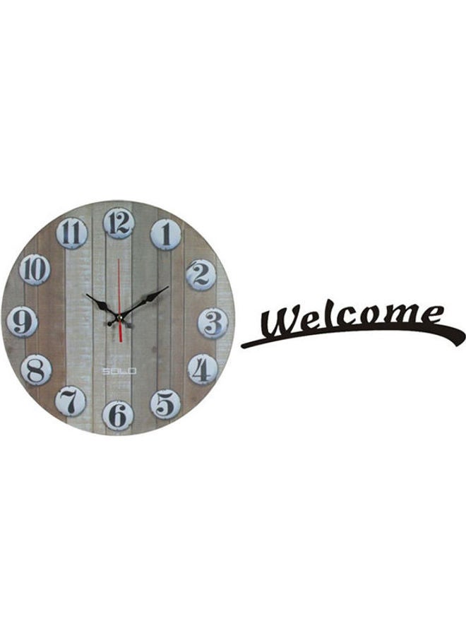 Solo B7559 Wooden Round Analog Wall Clock With Welcome Wooden Tableau Multicolour 40cm
