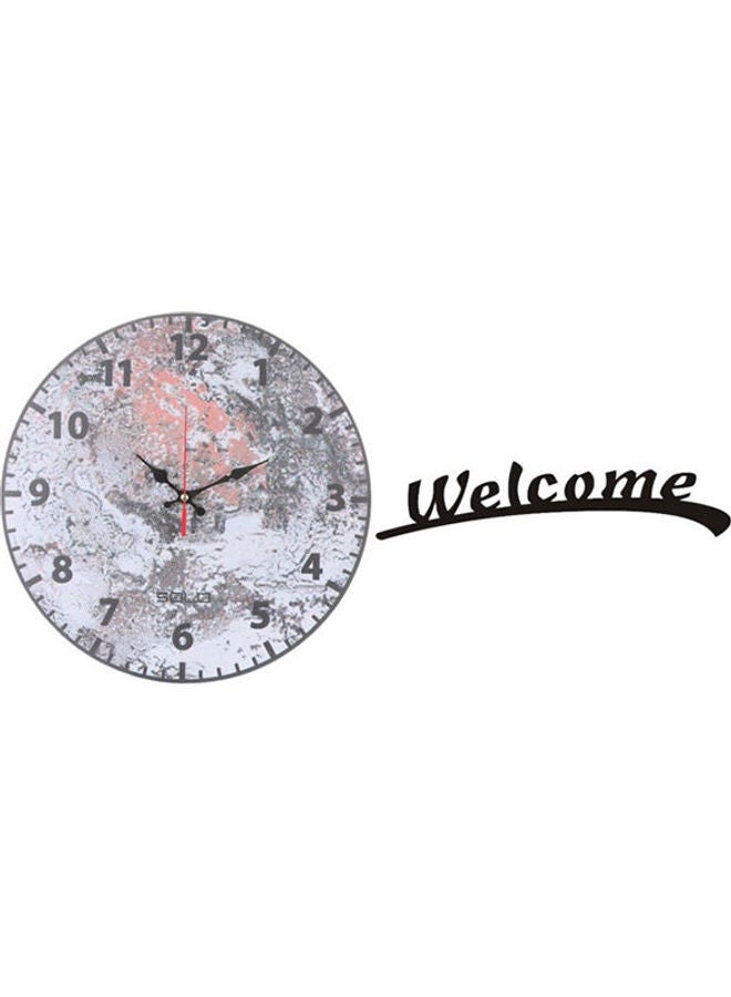 Solo B7769 Wooden Round Analog Wall Clock With Welcome Wooden Tableau Multicolour 40cm