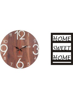 Solo B833 Wooden Round Analog Wall Clock With Home Sweet Home Wooden Tableau Multicolour 40cm 