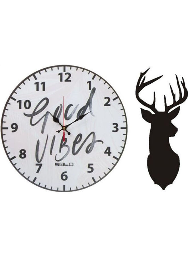 Solo B85910 Wooden Round Analog Wall Clock With Deer Wooden Tableau Multicolour 40cm