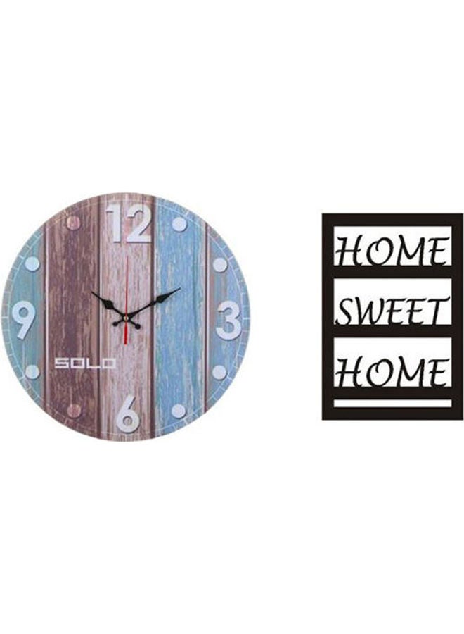 سولو B923 ساعة حائط خشبية بعقارب دائرية مع لوحة خشبية تحمل عبارة "Home Sweet Home" متعدد الألوان 40سم