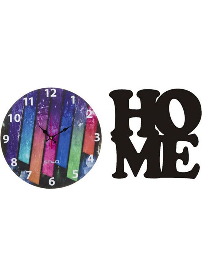 سولو لوحة فنية مصنوعة من الخشب بتَصميم ساعة حائط خشبية دائرية بعقارب بتَصميم عصري طراز B94611 متعدد الألوان 40سم