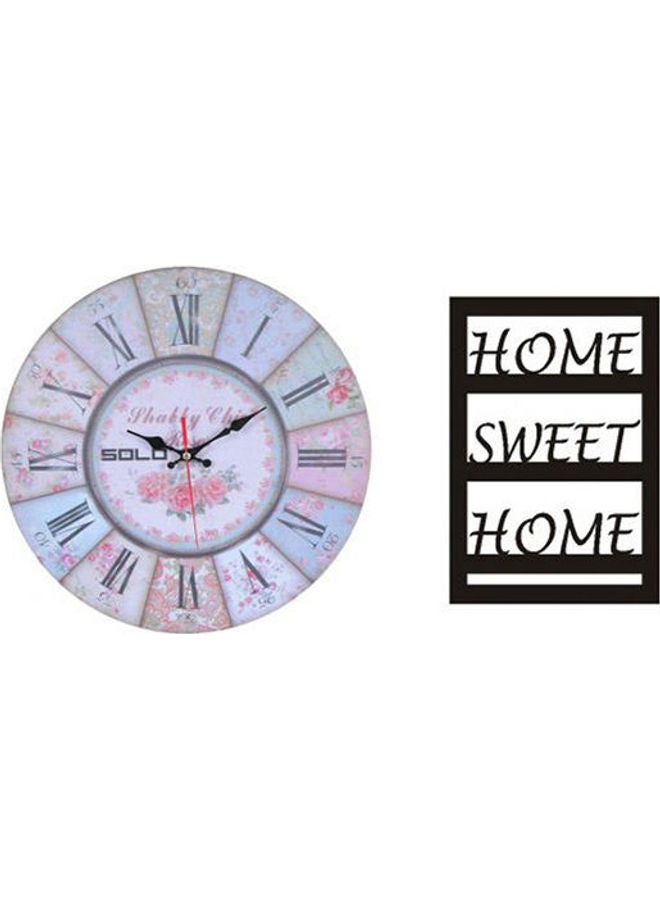 سولو B513 ساعة حائط خشبية بعقارب دائرية مع لوحة خشبية تحمل عبارة "Home Sweet Home" متعدد الألوان 40سم 