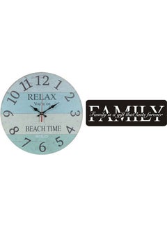 B6527 Wooden Round Analog Wall Clock With Family Wooden Tableau Multicolour 40cm
