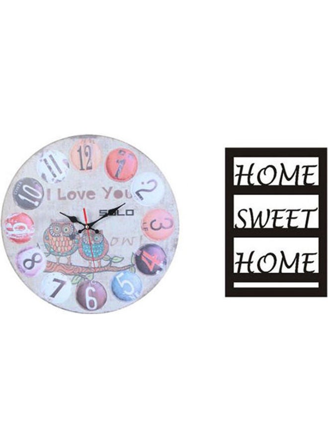 Solo B663 Wooden Round Analog Wall Clock With Home Sweet Home Wooden Tableau Multicolour 40cm