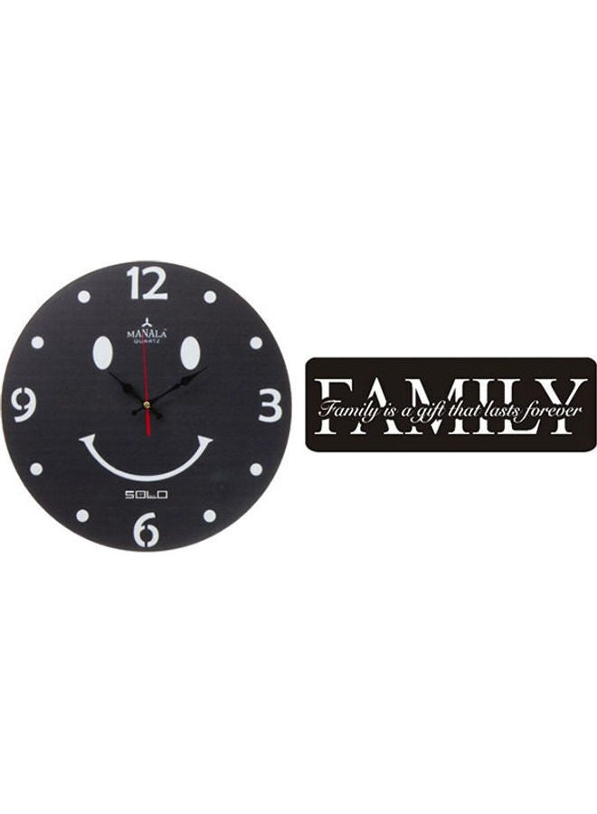 B6737 Wooden Round Analog Wall Clock With Family Wooden Tableau Multicolour 40cm