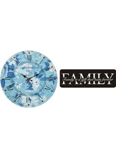B6767 Wooden Round Analog Wall Clock With Family Wooden Tableau Multicolour 40cm