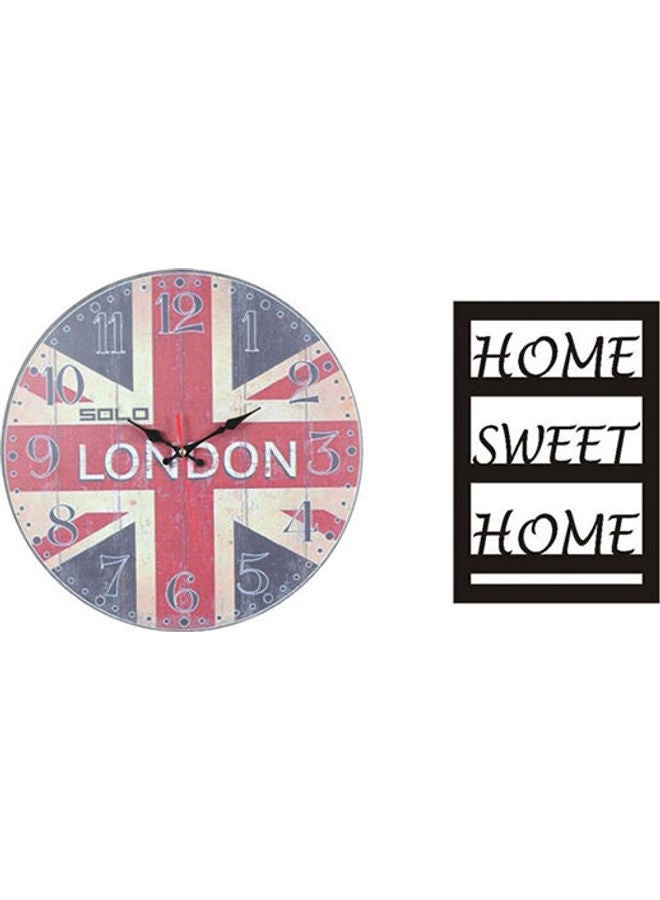 سولو B693 ساعة حائط خشبية بعقارب دائرية مع لوحة خشبية تحمل عبارة "Home Sweet Home" متعدد الألوان 40سم