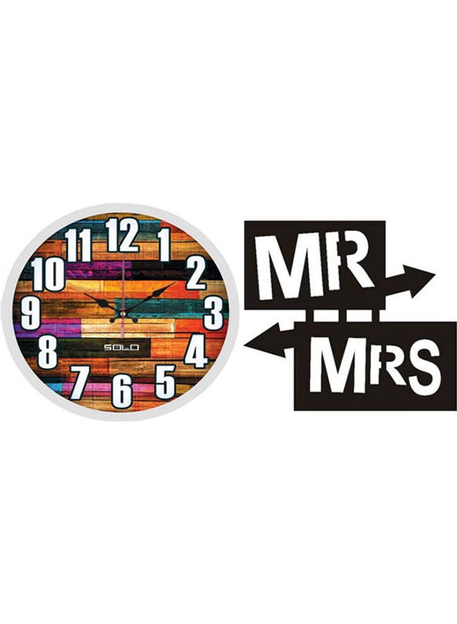 سولو C1712 ساعة حائط بعقارب خشبية دائرية مع لوحة حائط خشبية بعبارة "Mr & Mrs" متعدد الألوان 40سم
