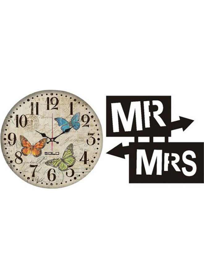 سولو C2412 ساعة حائط بعقارب خشبية دائرية مع لوحة حائط خشبية بعبارة "Mr & Mrs" متعدد الألوان 40سم 