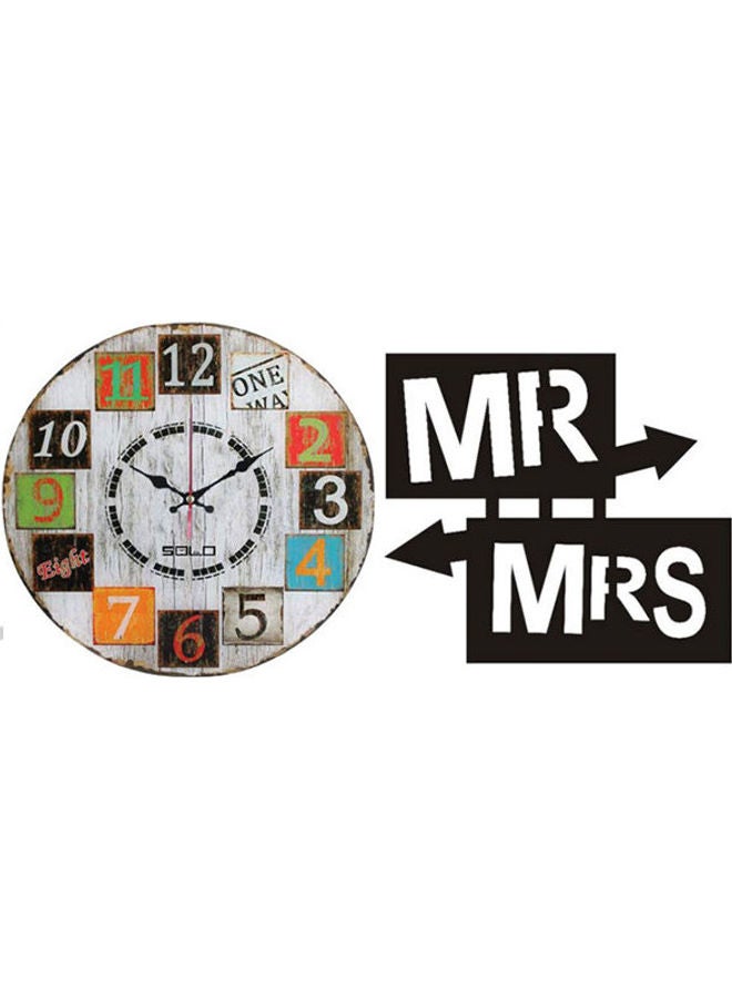 سولو C2512 ساعة حائط بعقارب خشبية دائرية مع لوحة حائط خشبية بعبارة "Mr & Mrs" متعدد الألوان 40سم 