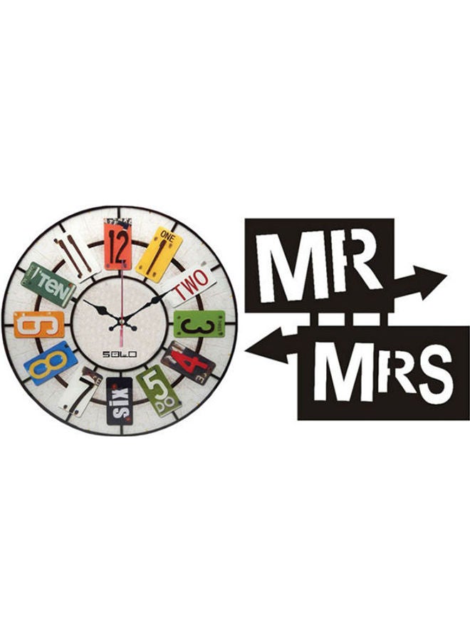 سولو C2712 ساعة حائط بعقارب خشبية دائرية مع لوحة حائط خشبية بعبارة "Mr & Mrs" متعدد الألوان 40سم