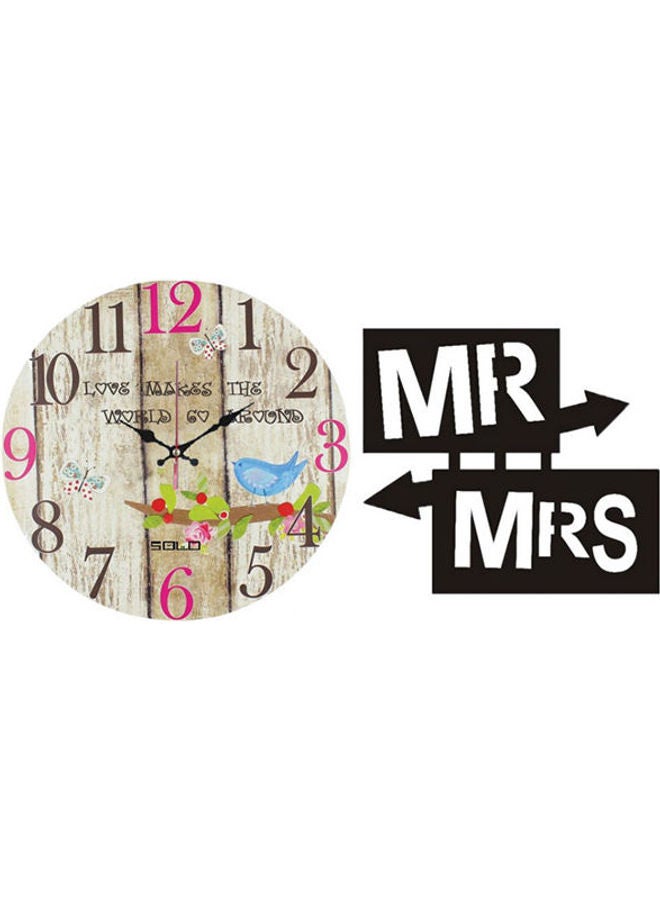 سولو C512 ساعة حائط بعقارب خشبية دائرية مع لوحة حائط خشبية بعبارة "Mr & Mrs" متعدد الألوان 40سم
