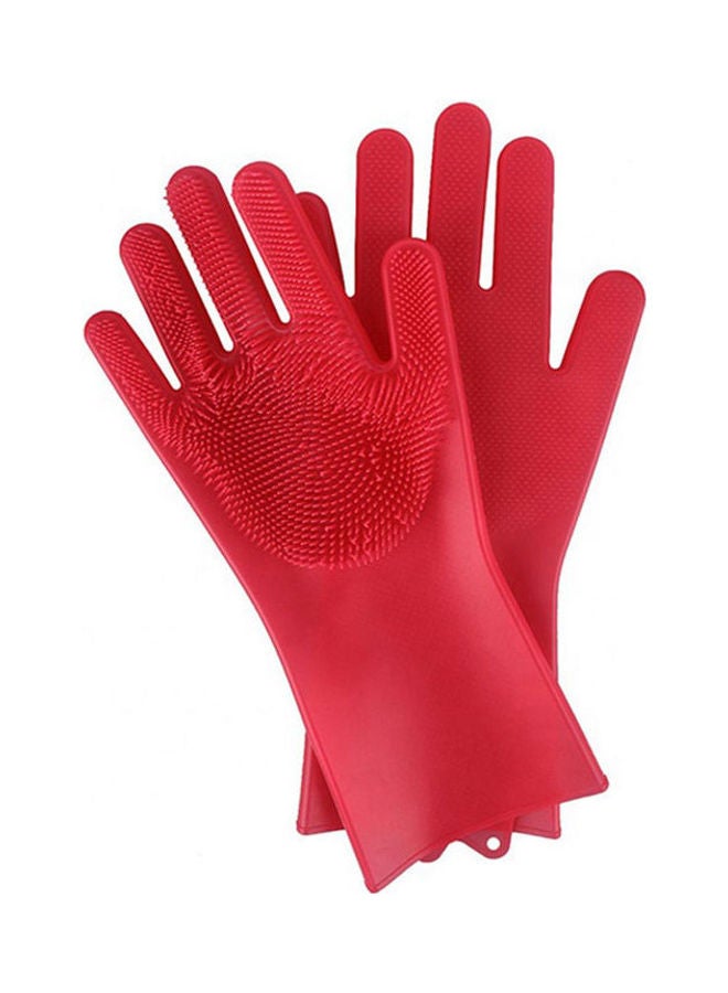 Silicone Brush Gloves Set For Cleaning Pink  - Image 2